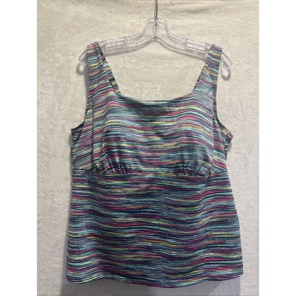 Lands End Tankini Swimsuit Top Women's Size 20W Square Neck Underwire Stripe NWT - Picture 1 of 16